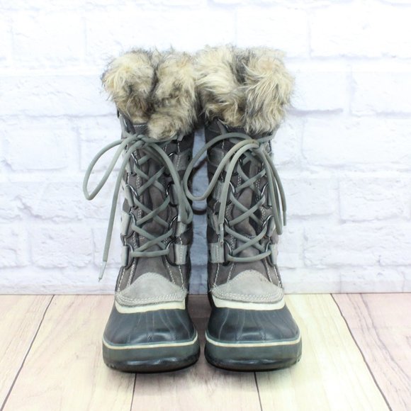 Sorel Joan of Artic Gray Suede Fur Trim Waterproof Winter Boots Size 9 - Picture 4 of 12